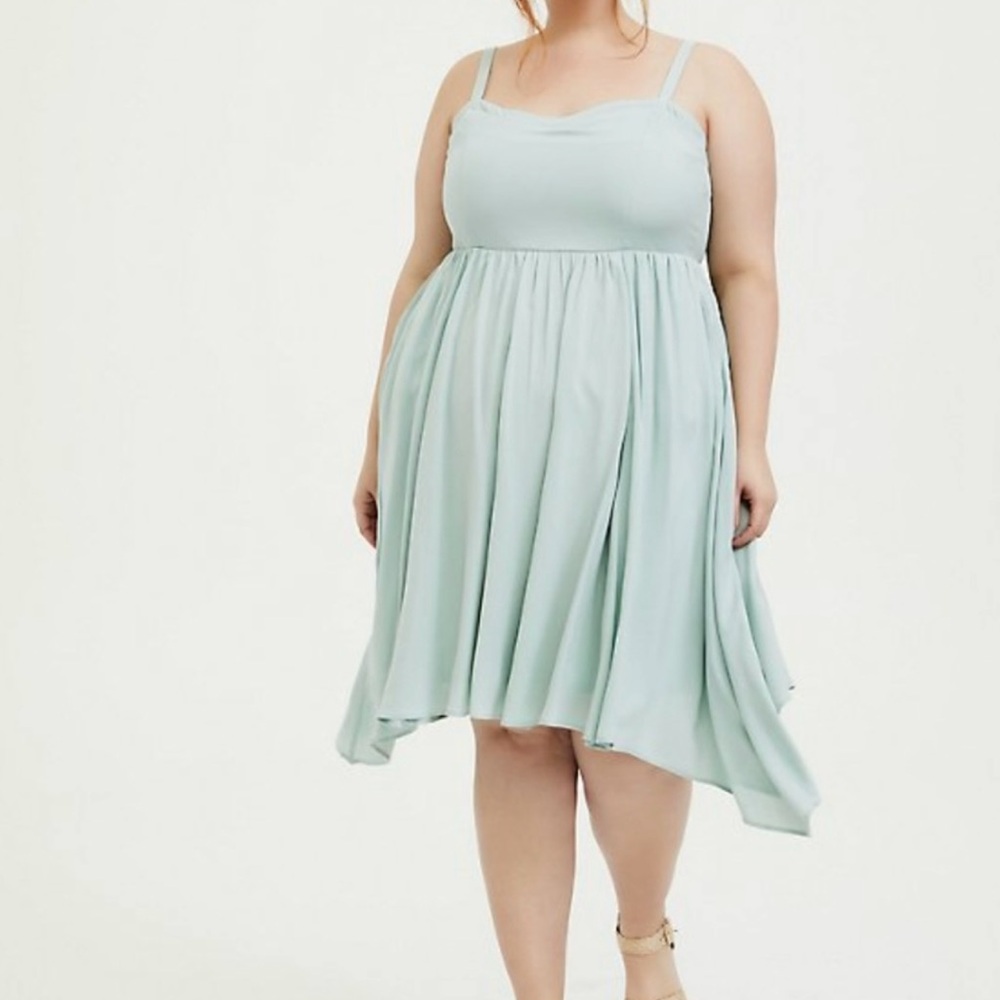 New Mint Blue Challis Sharkbite Skater Dress